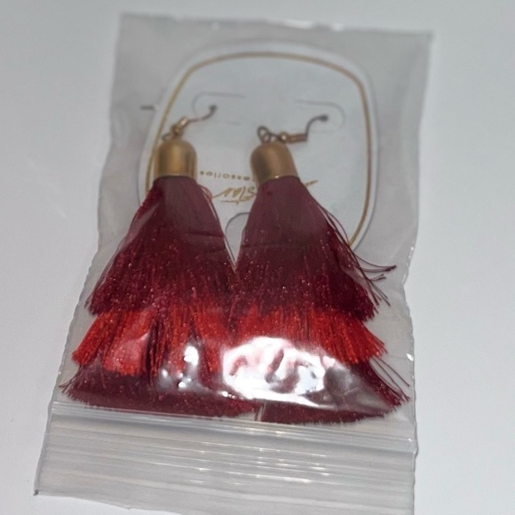 Elite Red and Burgundy Fringe Earrings - Picture 6 of 6